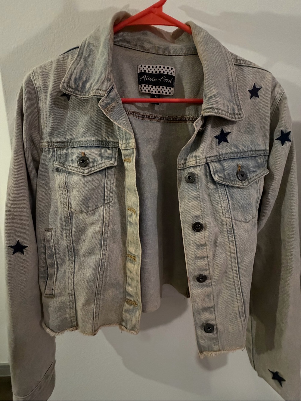 Versona Light Gray Denim Jacket with Navy Star Details